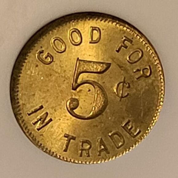 Oxnard CA c 1910 Merchant Trade Token Grotto Club Good For 5 Cents MS63 NGC - Picture 4 of 4